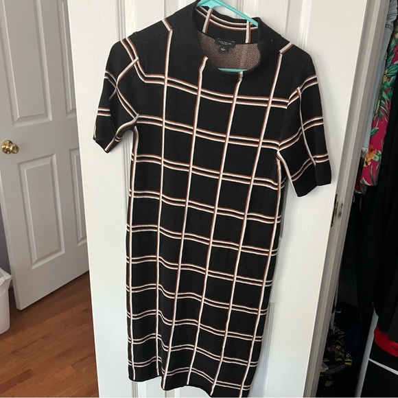 Ann Taylor Black Plaid Short Sleeve Sweater Dress - Picture 1 of 5